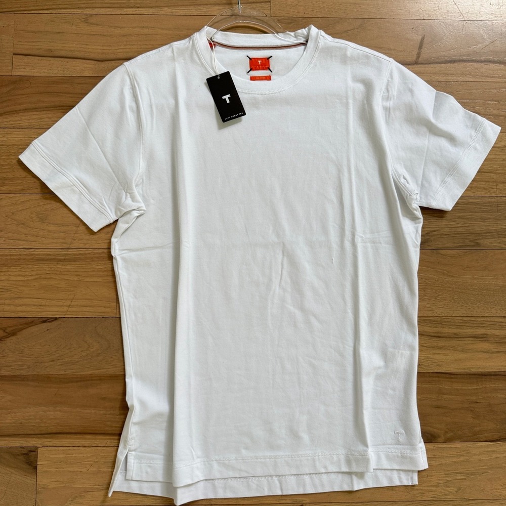 Left Coast Tee T-Shirt Mens L White Pima Cotton Lycra Trim Short Sleeve